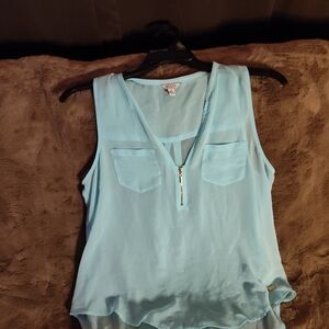 Guess Light Blue Sleeveless Zip-Front Camisole